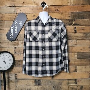 CONVERSE Men's Black, White And Tan Plaid Button Down Shirt Size M